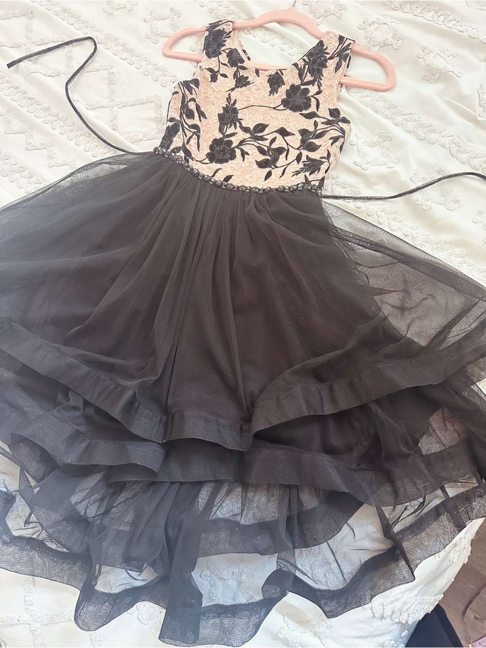 Speechless Black and Cream Floral Tulle Party Dress - Girls